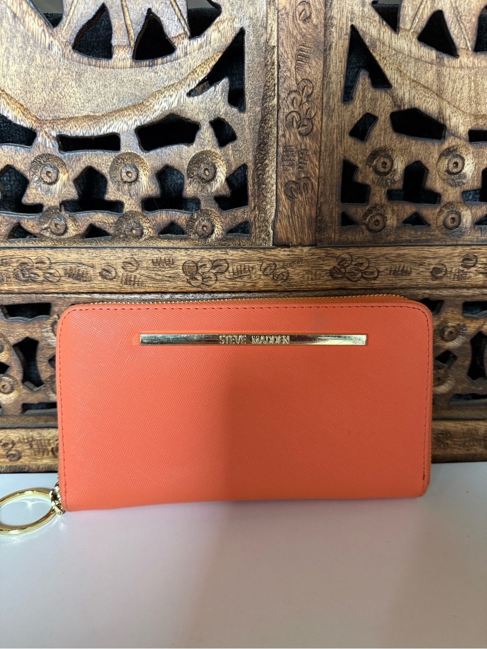 Steve Madden Coral Orange Zip Around Wallet Gold Tone Hardware